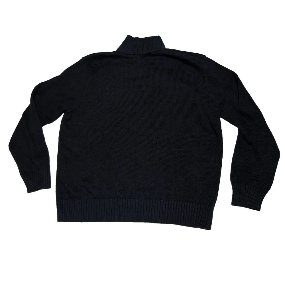 Polo Ralph Lauren Large Knit Sweater Black 1/4 Button Mock Neck Purple Pony